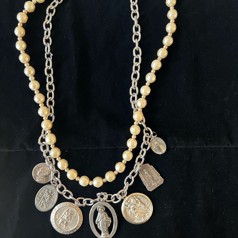 Elegant Silver and Cream Charm Necklace